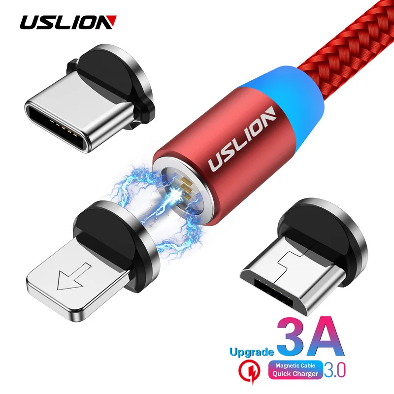 

USLION 3A Magnetic Fast Charging Cable Micro USB Type-c Cable Magnet Type C Phone Charge For iPhone XS Samsung S10 Huawei Xiaomi