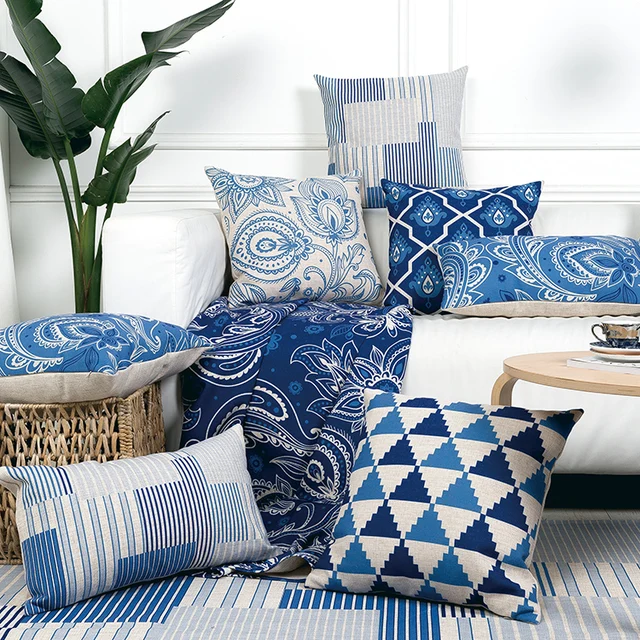 Chinese Style Decorative Throw Pillows Case Oriental Geometric Chinese Style Decorative Throw Pillows Case Oriental Geometric Cushions Cover Home Decor Blue Chair Couch Pillowcase