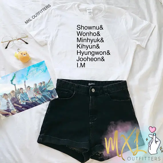 Футболка OKOUFEN Monsta X уличная мода в Корейском стиле tumblr унисекс хлопковые топы