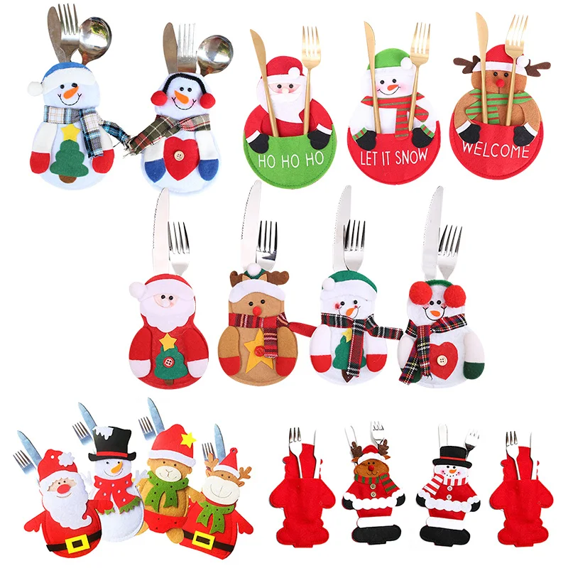 

1pc Christmas Cutlery Bags Santa Claus Snowman Elk Kitchen Dining Table Gift Bag Christmas Decoration Cutlery Suit Table Decor