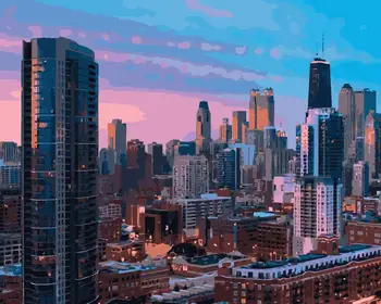 

MaHuaf-j377 America Chicago city skyscrapers sunset hand painted canvas oil painting by numbers