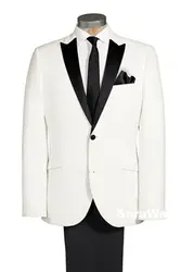 Индивидуальный заказ жениха белый смокинг, заказ белый смокинг черный с лацканами, с учетом белая куртка с черные брюки, пик атласная