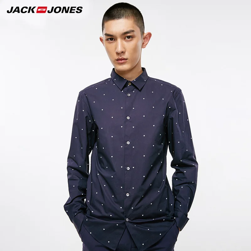 

JackJones Spring Summer New Men's 100% Cotton Slim Fit Turn-down Collar Patterned Long-sleeved Shirt |218305516