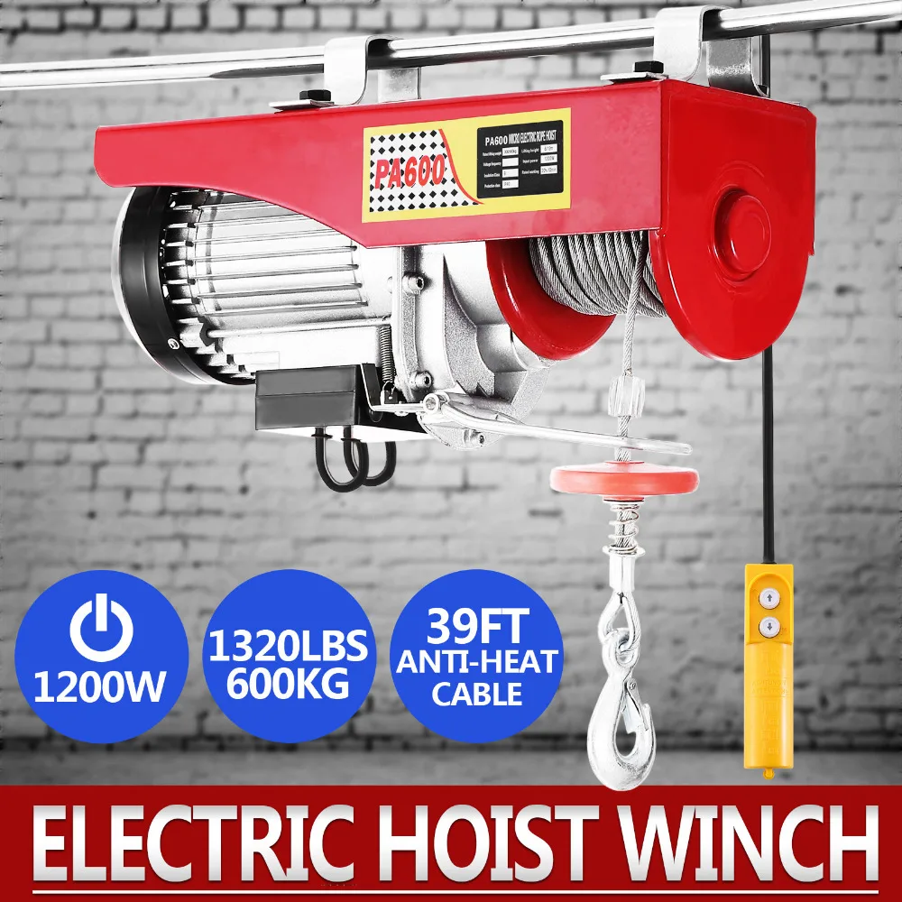 

Double 1320lbs Mini Electric Hoist Crane Overhead Garage Winch Remote Control Auto Lift Cast Iron And Aluminum