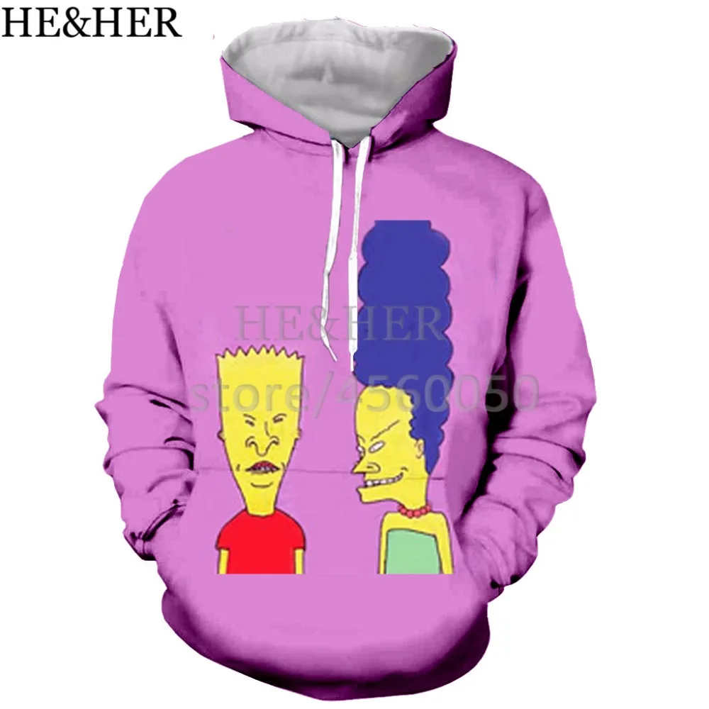 Симпатичные Beavis и Butthead 3D печатных мужчин и женщин с капюшоном толстовка модная графическая Толстовка Повседневная Уличная пуловер Толстовка