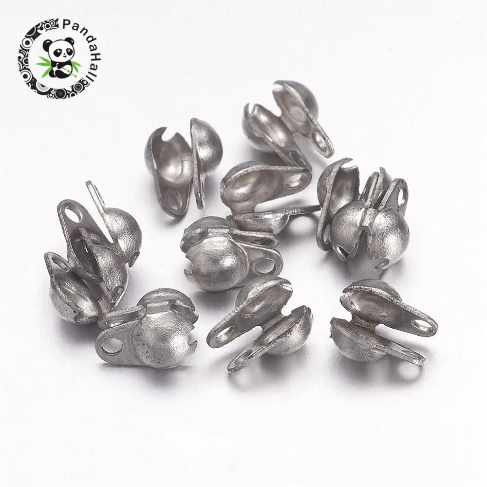 

304 Stainless Steel Bead Tips Knot Covers, Stainless Steel Color, 6x4x3.5mm, Inner Diameter: 3mm