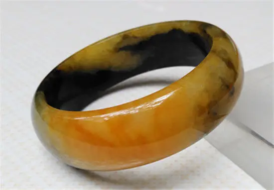 

NEW WIDE-BODY 100% NATURAL YELLOW BLACK BEAUTIFUL JADEITE JADE BRACELET 58MM a 5.19