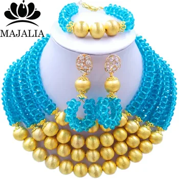 

Majalia Fashion Lake blue Nigerian Wedding African Jewelry Set Crystal Necklace Bride Jewelry Sets Free Shipping 3LI018