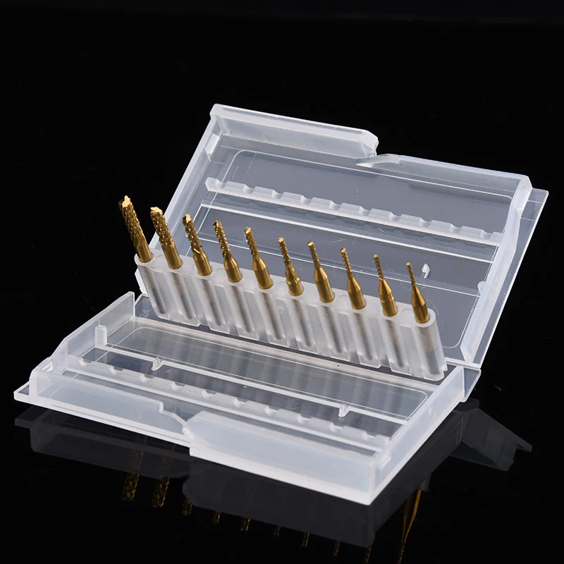 10pcs/set PCB Drill Bits CNC End Mill Tool Set Woodworking Engraving Cutter For Power Tools 0.8-3.175mm