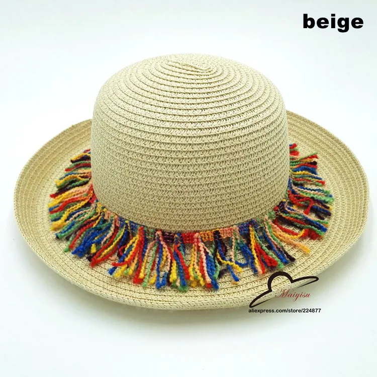 Цветные стильные кисточки-помпоны, складные солнечные шляпы, женские милые повседневные стильные однотонные пляжные кепки с узором, Дамская Шляпка-сомбреро для девочек
