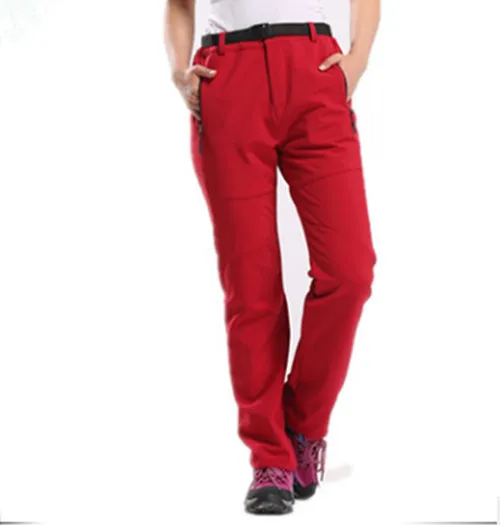 Новые женские толстые теплые флисовые брюки для рыбалки кемпинга пеших прогулок лыжные брюки водонепроницаемые ветрозащитные - Цвет: Red