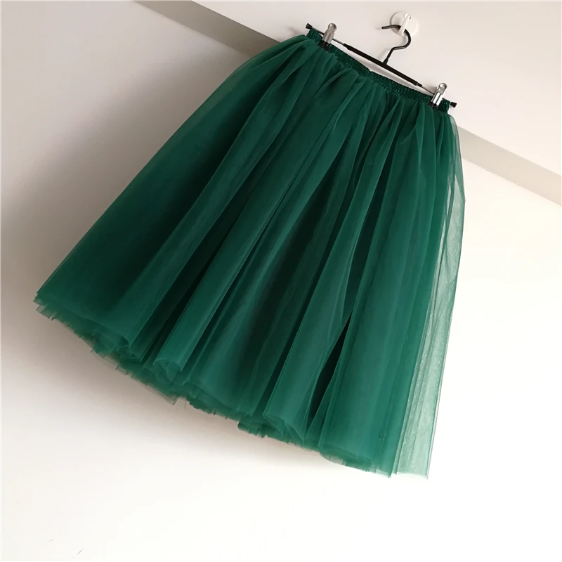 

7 Layers 65cm Sexy Midi Tulle Skirt Streetwear Pleated Skirts Womens Short Tutu Femme 2019 Summer Gothic Jupe Falda Tul Plisada