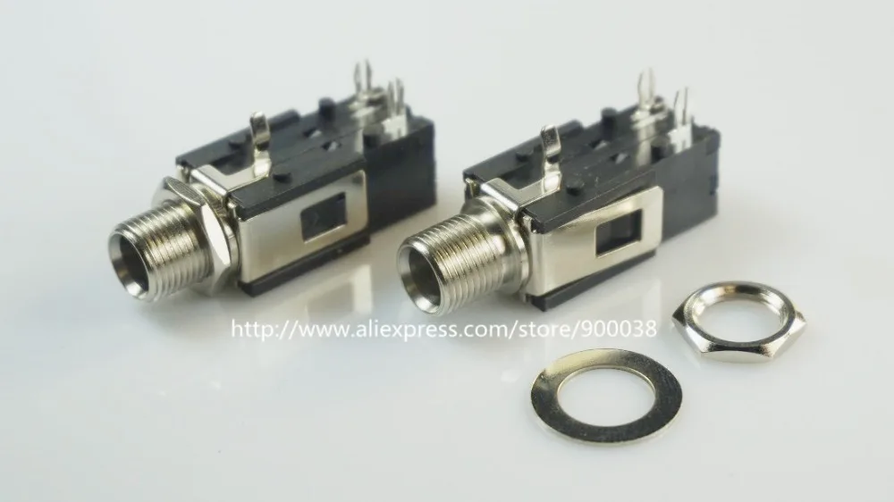 100pcs Thread lock panel mount 1 4 6 35 mm Mono Jack Audio Headphone socket 2 conductor 3 contact single switch right angle