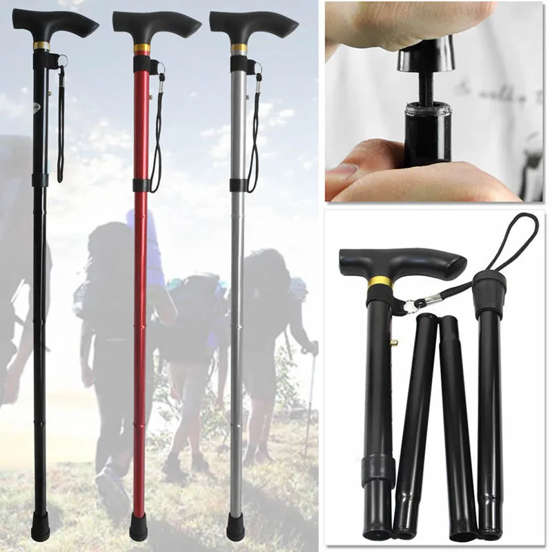1 unid plegable bastón de senderismo Trekking Trail aluminio 4 Sección caña ajustable