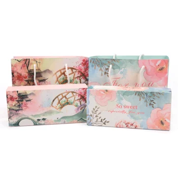 

10 Pcs paper gift box for wedding Flower bridge kraft paper bag with handle Drawer cupcake box Maccaron packaging sweet gift bag