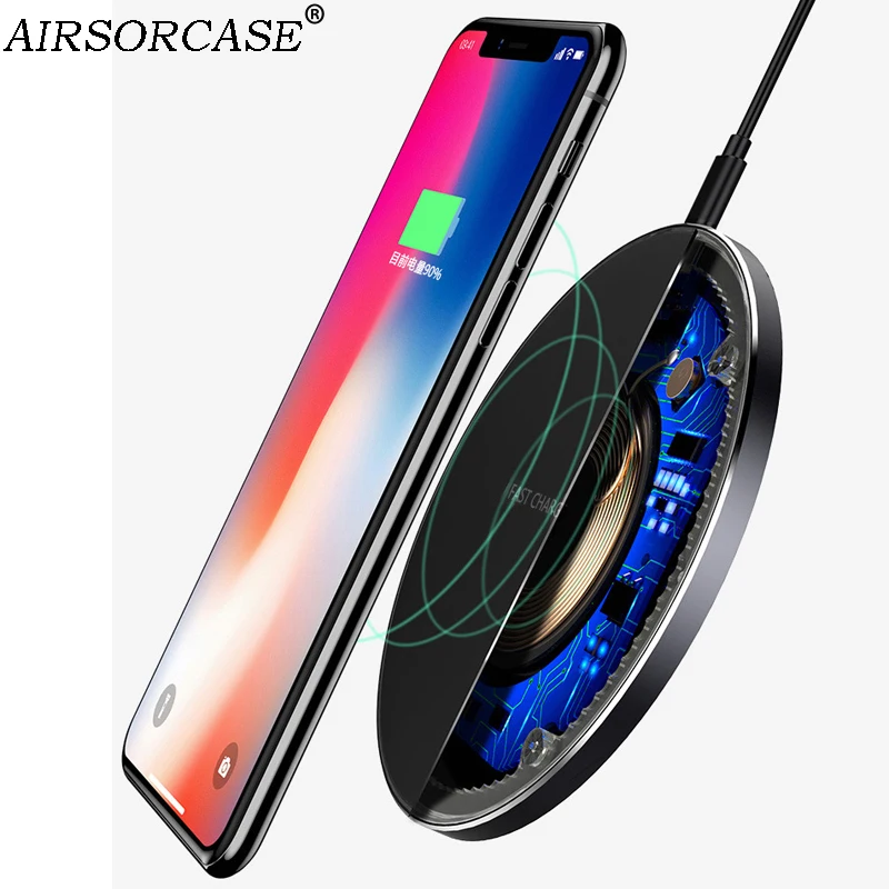

10W Fast Qi Wireless Charger Ultra-thin aluminum alloy Wireless Charging Pad for iphone x xs max xr 8 for Samsung s8 s9 s10 plus