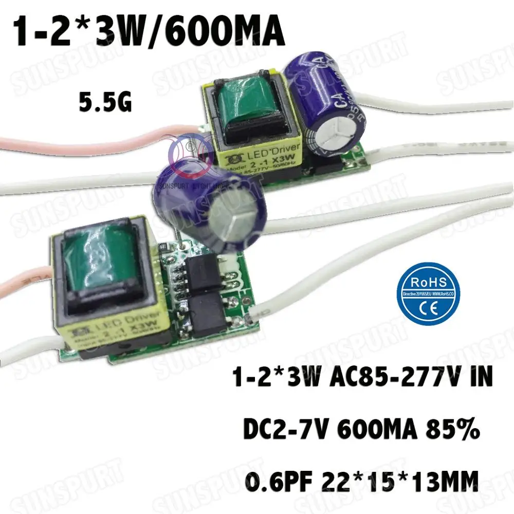 Внешнее 2-60W AC85-277V светодиодный драйвер 1-2x3W 2-4x3W 3-5x3W 6-10x3W 10-18x3W 18-30x3W 600mA DC2-105V постоянного тока с бесплатной доставкой