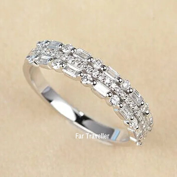 

Authentic 925 Sterling Silver Ring Three Rows Sparking Rhinestone Crystal Zircon Rings for Women Party Wedding Ring Jewelry