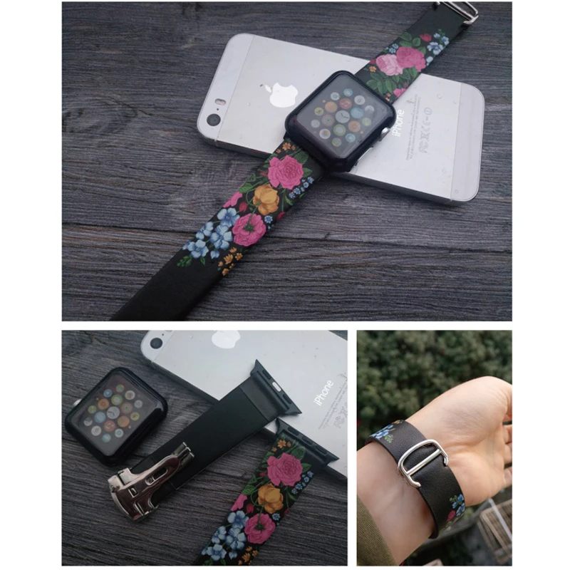 Дизайн, модный принт, кожаный ремешок для iwatch, ремешок серии 3, 2, 1, цветочный дизайн, наручные часы, браслет для Apple Watch Band 4