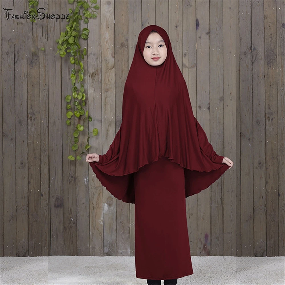 Традиционная одежда для девочек; abaya Hijab; комплект из двух предметов; мусульманская одежда для молитвы; детская однотонная свободная одежда; большие размеры; abaya s D828