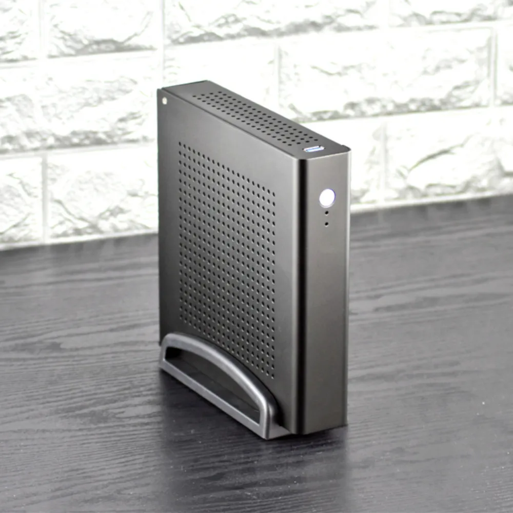 Black HTPC мини Чехол для ПК алюминиевый сплав шасси Micro Tower компьютер Тонкий ITX Настольный для домашнего офиса - Цвет: Black