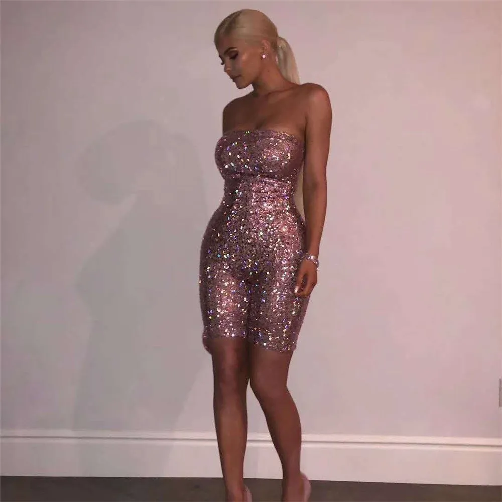 Summer Strapless Sequin Bodycon Sexy Rompers Womens Strapless Jumpsuit Off Shoulder Glitter Party Bodysuit Summer Strapless Sequin Bodycon Sexy Rompers Womens Strapless Jumpsuit Off Shoulder Glitter Party Bodysuit