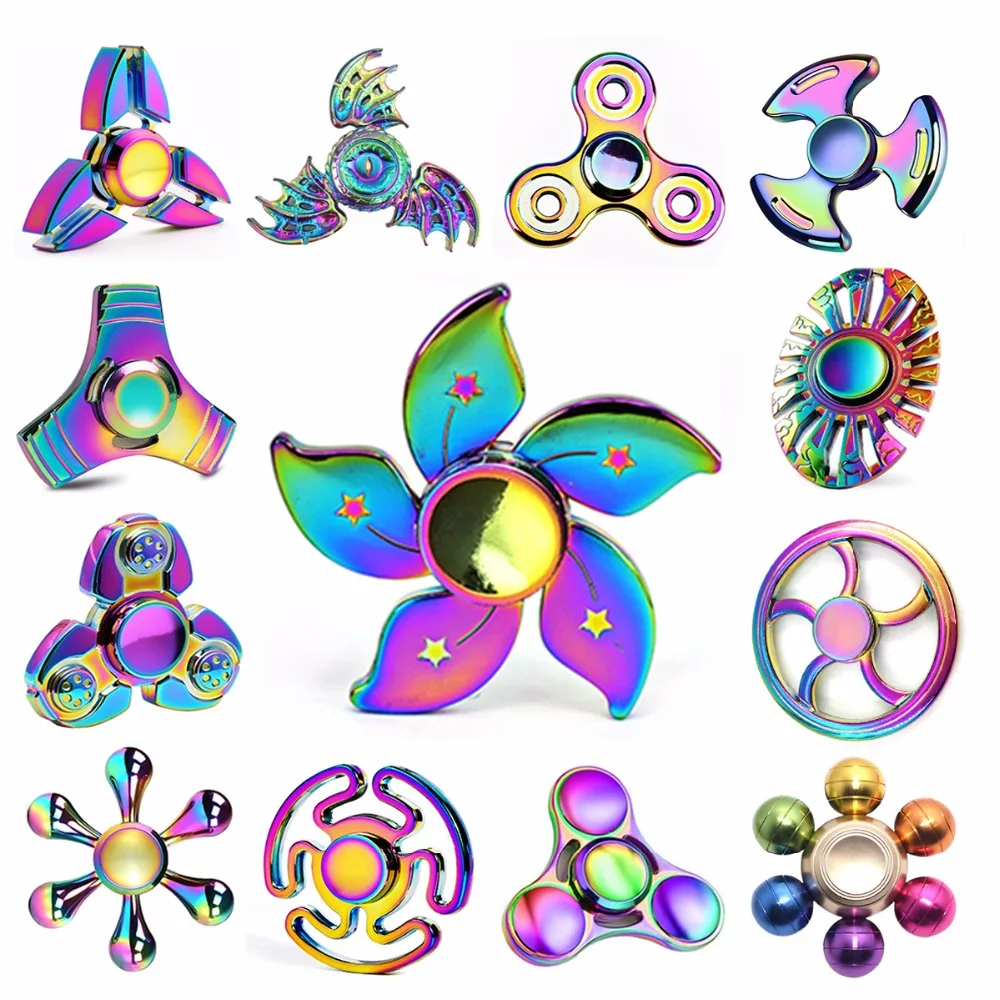 

Newest Fidget Spinner Rainbow Metal Colorful Hand Tri-Spinner Gyro Adult Child Funny Ball Flower Round Wheel Toy Kid Child Gift