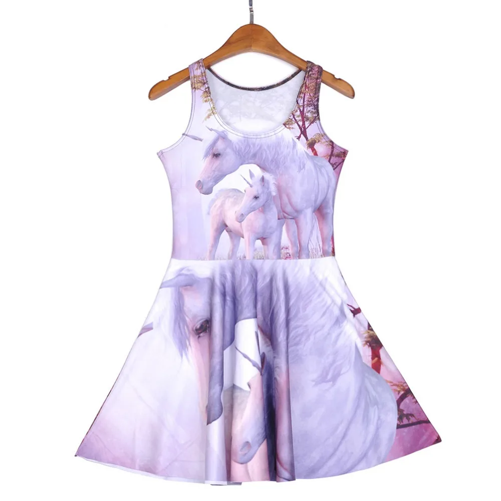 

Drop Shipping Fashion Women Summer Style Dress White Color Horse Digital Print Sleeveless Tight Dresses Beach DRESS Vestido