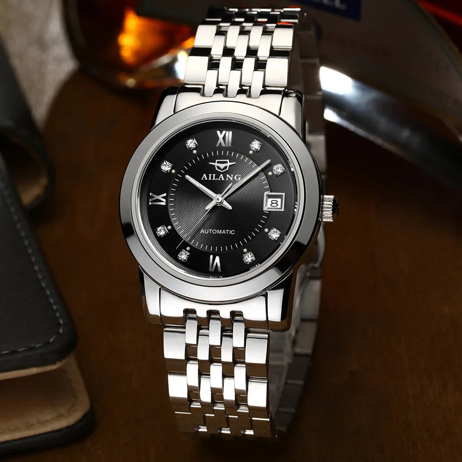 

Brand AILANG Men Luxury Gold Plated Business Dress Watches Stainless Steel Calendar Wrist watch Auto Self Wind Reloj 3ATM NW3317