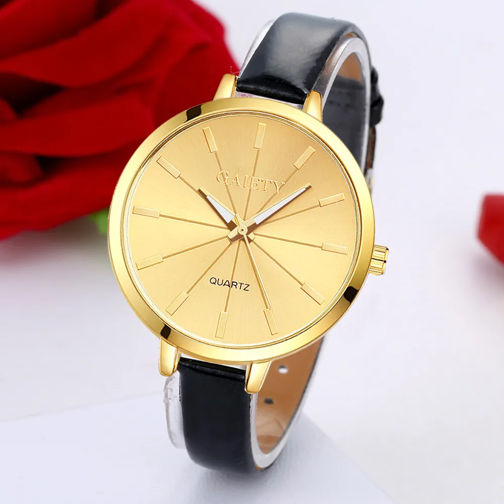 GAIETY бренд Модные кварцевые часы леди PU ремешок для часов простой Дата повседневное непромокаемые наручные часы подарок девочки золото