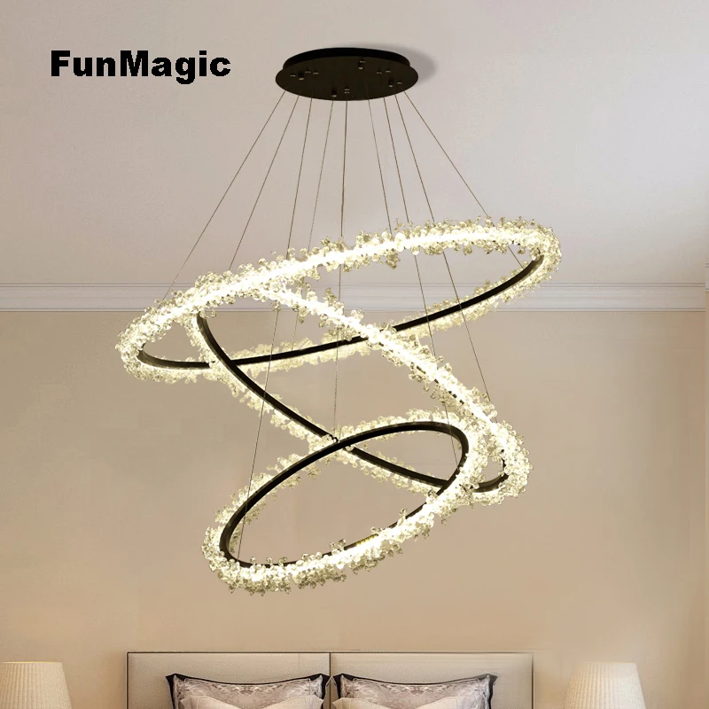 

110-240V Luxury Romantic Crystal Pendant Lights 3 Rings LED Lighting Hanging Lamp Living Room Bedroom Chandelier Ceiling Fixture