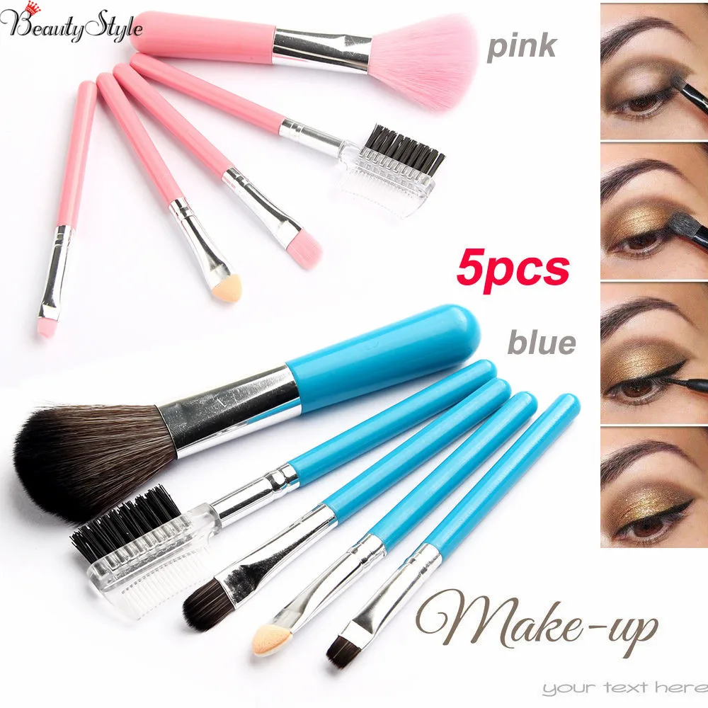 

Vander Mini 5Pcs Makeup Brushes Cosmetics Tools Eyeshadow Eye & Face Cosmetic Makeup Brush Set Blush Soft Brushes Kit Pink Blue