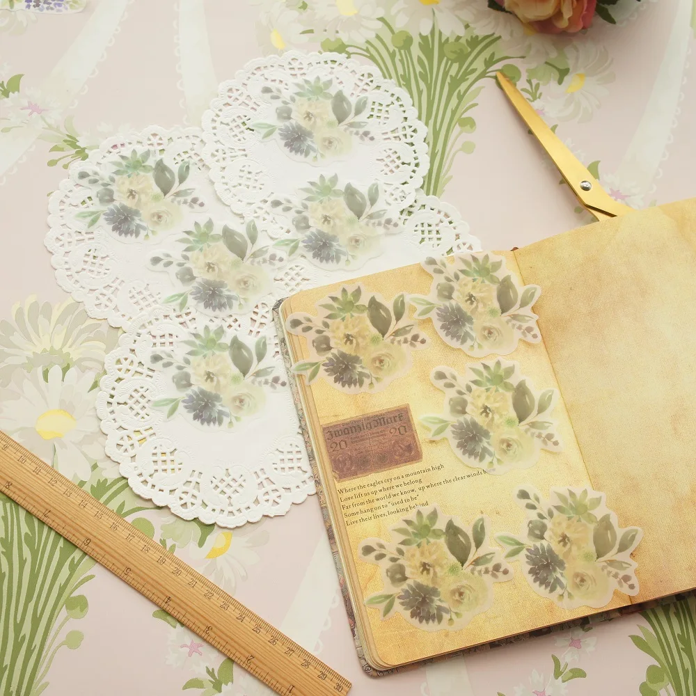 

30pcs DIY Yellow Flowering Shrubs Design Translucent Paper As Creative Craft Paper Background Scrapbooking Use