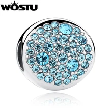 Real 925 Soild Granos Del Encanto Redondo de Plata Con Azul CZ Fit Pandora Original Pulsera Brazalete Auténtico Regalo de La Joyería DIY