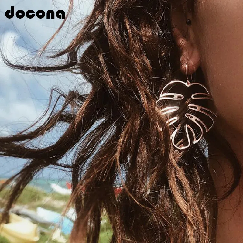 

Docona Punk Hollow Leaf Drop Dangle Earring for Women Rose Gold Silver Leaves Pendant Earring Party Jewelry Oorbellen 3236
