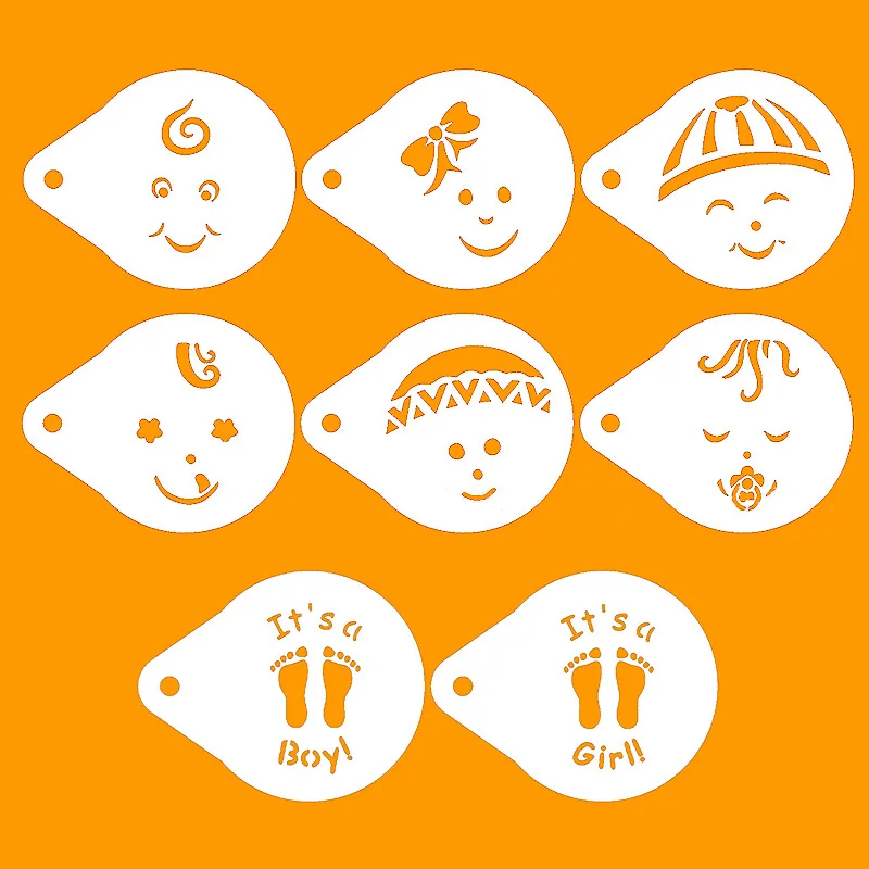 New Lovely Baby Series Cake Spray Stencil Set Plastic Baby Shower Cake Fondant Molds Decorating Tools - Цвет: B type 8PCS