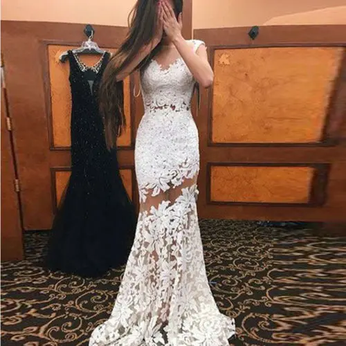 

Mermaid Sleeveless Lace Applique Wedding Dresses Bridal Gowns See Though Custom