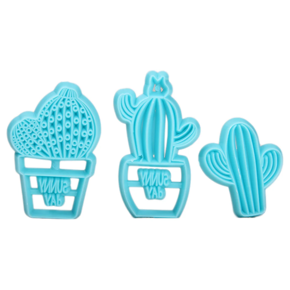 

Free Shipping New Plasrtic 3pcs Cactus Theme Shape Cake Fondant Press Molds set cake decoration fondant embosser HB1094M
