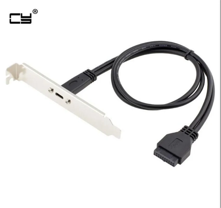 

cy USB3.1 Type-C Female to USB 3.0 Motherboard 20Pin Panel Mount-50cm Cable With Rear PCI Panel Expansion Bracket for PC
