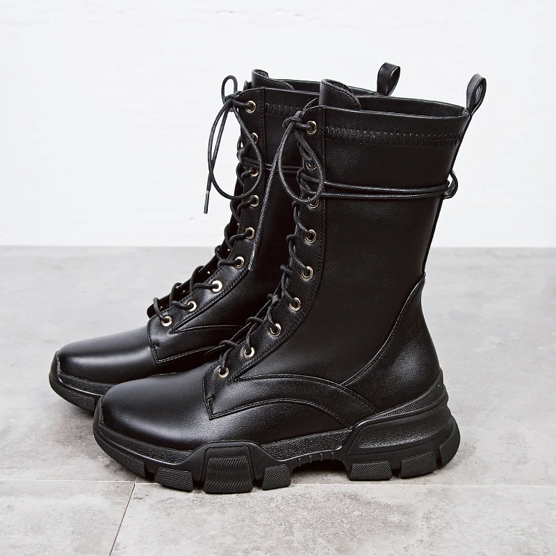 Calzado Mujeres Botas Oxford Martin Señoras Ternero Otoño Pu Negro Mediados Mujer Plataforma Nuevas De Tacones Encaje Zapatos Lluvia 2018 Las Cuero EqpUXX