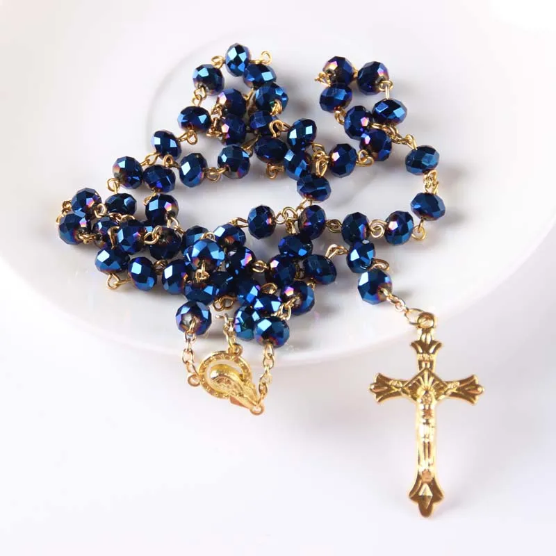 

Necklace Religious Christian Ornaments Cross high quality crystal beads Rosary black color