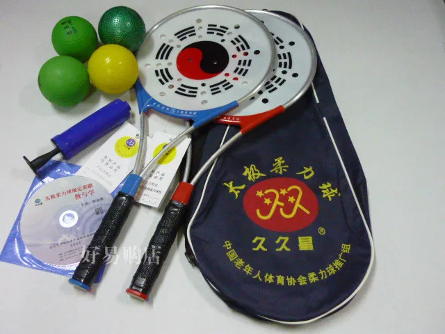 Лидер продаж китайские кунг-фу Мячи китайский ушу боевые искусства Taiji Rouli ракетка для мяча Набор, 2 ракетки, 4 мяча, 1 сумка и лента - Цвет: Белый