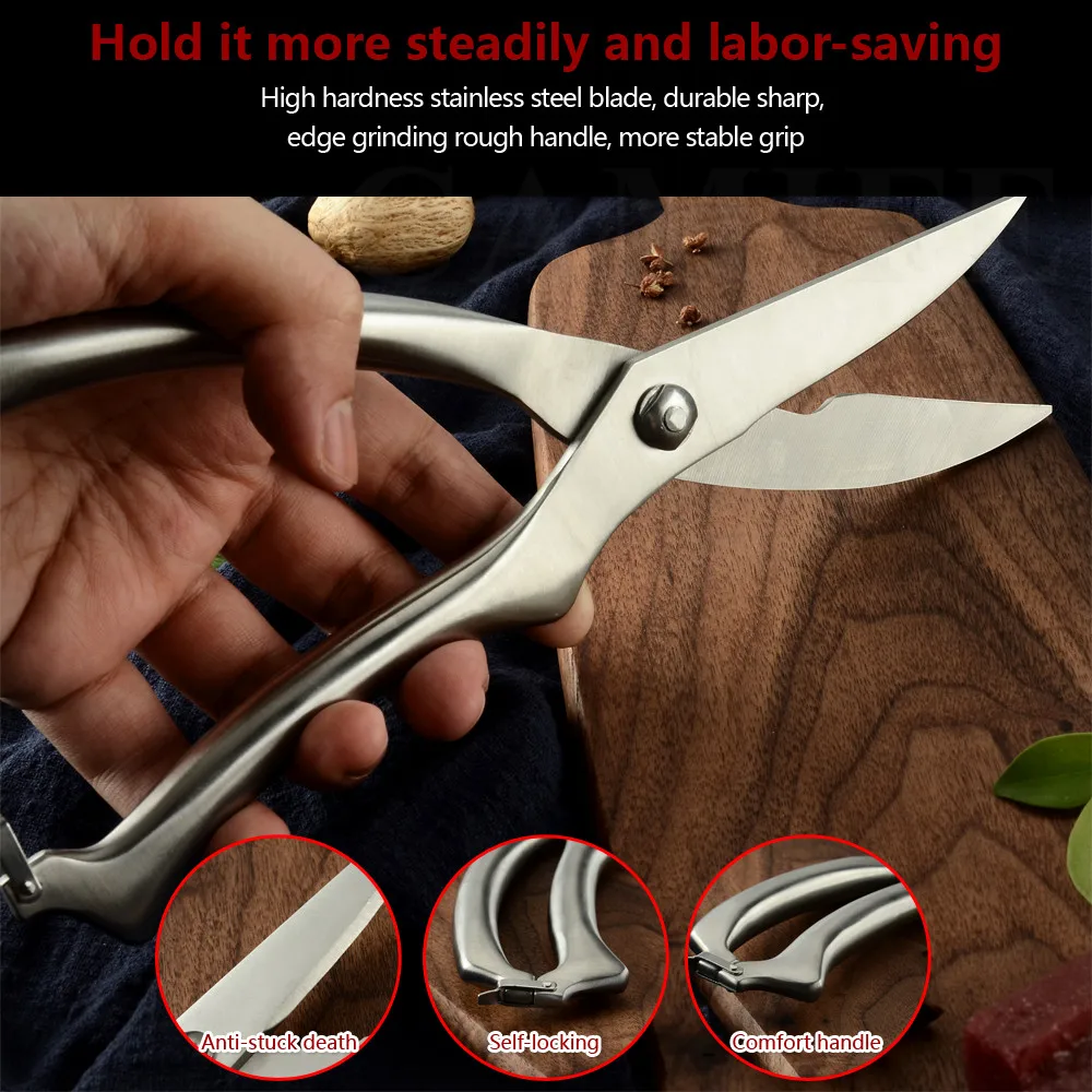 

DAMASK Powerful Stainless Steel Knife Poultry Kitchen Chicken Bone Scissor With Safe Lock Cutter Cook Tool Shear Cut Fish Duck