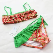 2016 2 Pieces Set Swimsuit Girls Bikini Kids New Models Swimwear Quick Drying Polyester Bikini Top & Skirt Hem Briefs Bottom