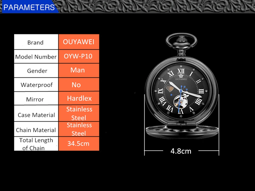 Новая мода OUYAWEI Механические карманные часы мужские полностью стальной черный чехол карманные Fob часы Аналоговые стимпанк Hombre винтажные часы