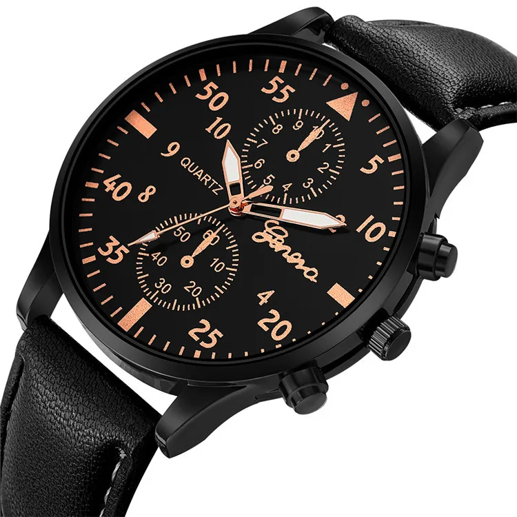 geneva men's quartz watch leather band