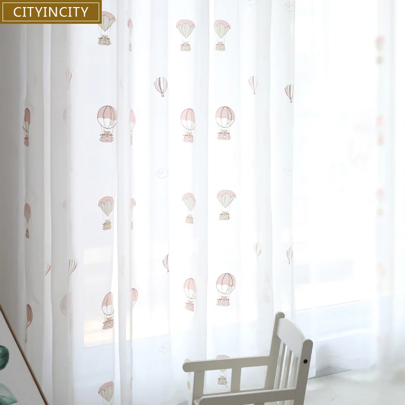 Тюлевые занавески CITYINCITY с вышивкой для детей спальни рисунком мишки мечты белого