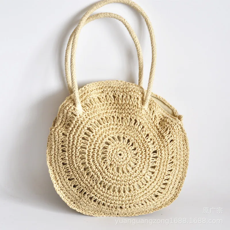 

Casual Round Straw Bags for Women Rattan Weave Handbags Wicker Shoulder Bag Large Capaciry Female Totes Summer Beach Purses 2019