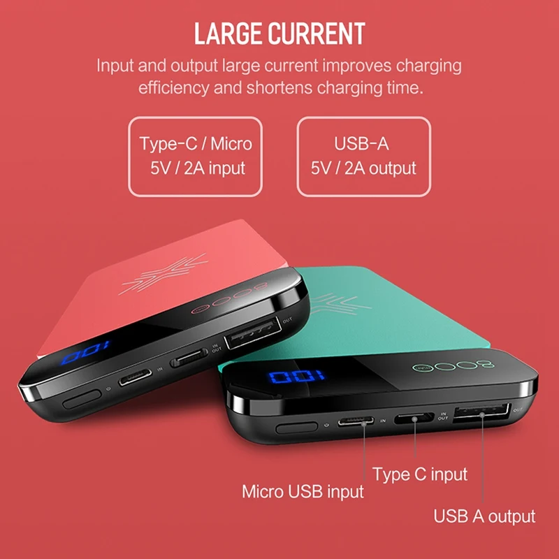8000mAh LED LCD Wireless Charger Power Bank, ROCK 8000 mAh Digital Display Power Bank with Wireless Charger Function
