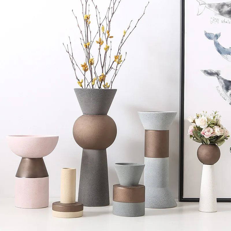 

Coarse Matte Ceramic Vase European Indoor Living Room Ceramic Craft Potted Container Color Glaze Vase Utensils Decoration